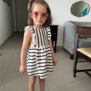 Paz Rodriguez Striped Navy and White Girl Dress